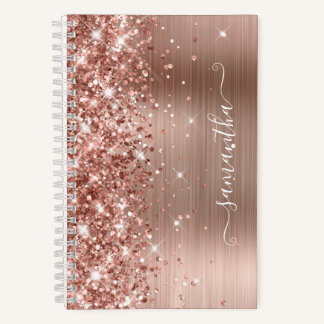 Glittery Rose Gold Foil Modern Girly Signature Notebook