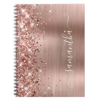Glittery Rose Gold Foil Modern Girly Signature Notebook