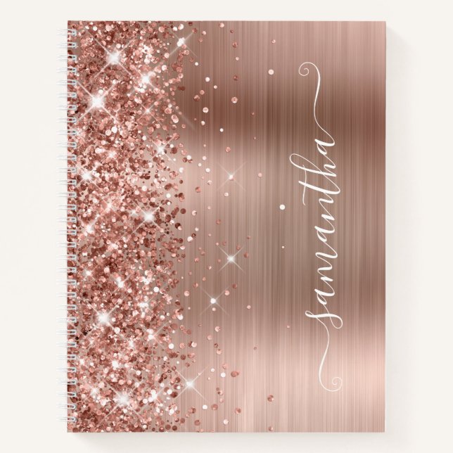 Glittery Rose Gold Foil Modern Girly Signature Notebook (Front)