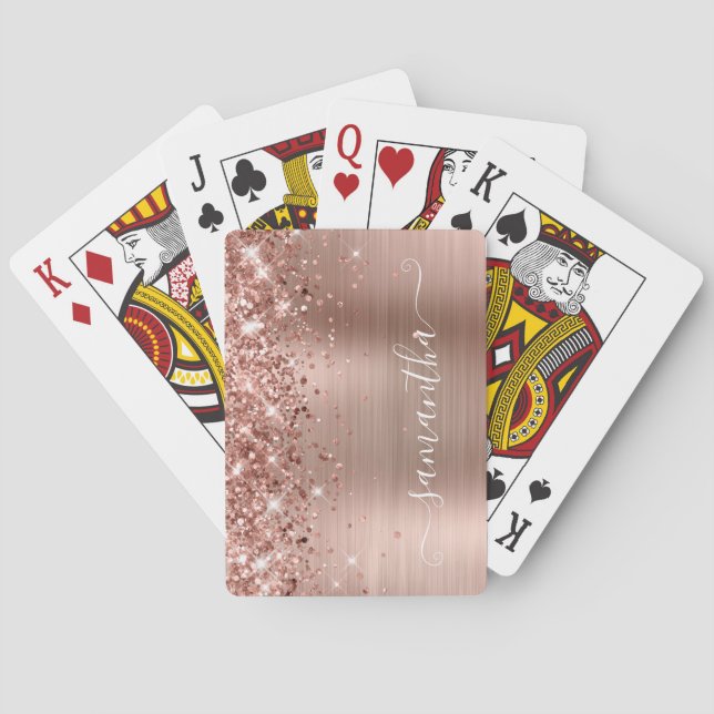 Glittery Rose Gold Foil Modern Girly Signature Playing Cards (Back)
