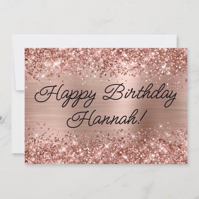 Glittery Rose Gold Foil Modern Happy Birthday Card (Front)