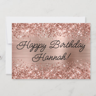 Glittery Rose Gold Foil Modern Happy Birthday Card