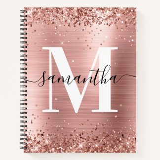 Glittery Rose Gold Foil Modern Signature Monogram Notebook