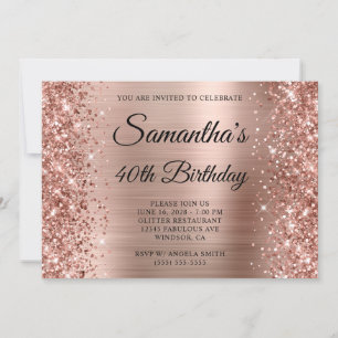 Glittery Rose Gold Foil Monogram 40th Birthday Invitation