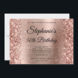 Glittery Rose Gold Foil Monogram 50th Birthday Invitation<br><div class="desc">Create your own fancy monogram stylish milestone 50th birthday celebration invitation for her. Decorative sparkly faux rose gold glitter graphics side edges over a brushed metal foil style digital art. Customise the invitation and monogram font colours or styles. The luxury sparkles, glitter and foil will be created with artistic elements...</div>