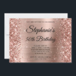 Glittery Rose Gold Foil Monogram 50th Birthday Invitation<br><div class="desc">Create your own fancy monogram stylish milestone 50th birthday celebration invitation for her. Decorative sparkly faux rose gold glitter graphics side edges over a brushed metal foil style digital art. Customise the invitation and monogram font colours or styles. The luxury sparkles, glitter and foil will be created with artistic elements...</div>