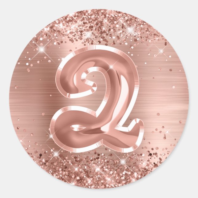 Glittery Rose Gold Foil Number 2 Birthday Classic Round Sticker (Front)