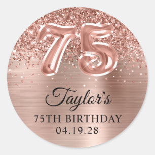 Glittery Rose Gold Foil Number 75 Birthday Classic Round Sticker