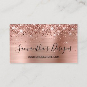 Glittery Rose Gold Foil Online Store Contact Info Business Card