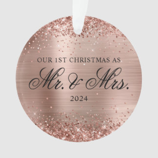Glittery Rose Gold Foil Our 1st Christmas Photo Ornament