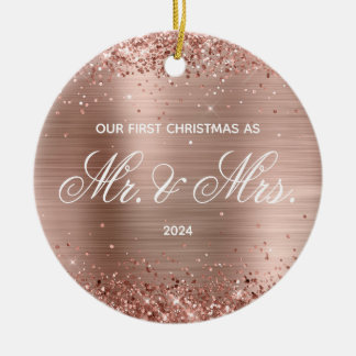 Glittery Rose Gold Foil Our First Christmas Ceramic Tree Decoration