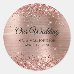 Glittery Rose Gold Foil Our Wedding Classic Round Sticker