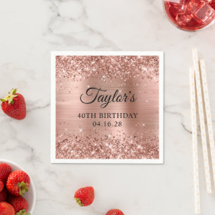 Glittery Rose Gold Foil Personalised 40th Birthday Napkin