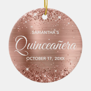 Glittery Rose Gold Foil Quinceañera Ceramic Tree Decoration