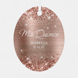 Glittery Rose Gold Foil Quinceañera Dress Photo Metal Tree Decoration