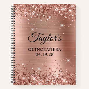 Glittery Rose Gold Foil Quinceanera Guest Notebook