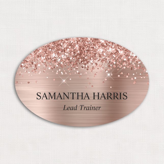 Glittery Rose Gold Foil Rectangle Logo Name Tag (Glittery Rose Gold Foil Rectangle Logo Name Tag)
