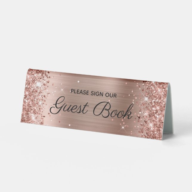 Glittery Rose Gold Foil Sign Our Guestbook Sign (Front)