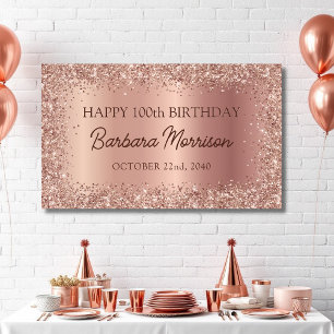 Glittery Rose Gold Foil Sparkle 90th Birthday  Banner
