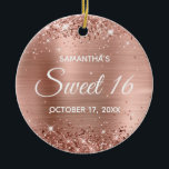 Glittery Rose Gold Foil Sweet 16 Birthday Ceramic Tree Decoration<br><div class="desc">Create your own Sweet 16 circle ornament for your daughter. You can customize the "Sweet 16" calligraphy wording or font style. The digital art background features a faux rose gold glitter and rose gold blush ombre foil. On the backside, you can add a family photo if you'd like. Girly 16th...</div>