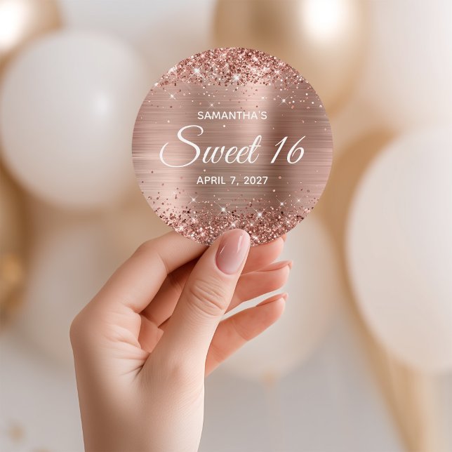 Glittery Rose Gold Foil Sweet 16 Classic Round Sticker (Glittery Rose Gold Foil Sweet 16 Classic Round Sticker)