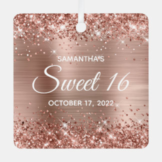 Glittery Rose Gold Foil Sweet 16 Metal Tree Decoration