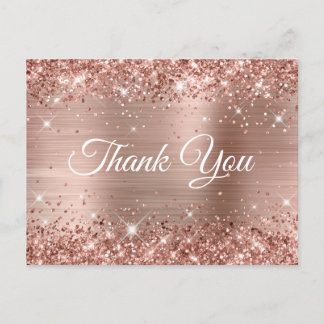 Glittery Rose Gold Foil Sweet 16 Thank You Postcard