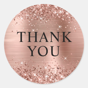 Glittery Rose Gold Foil Thank You Classic Round Sticker