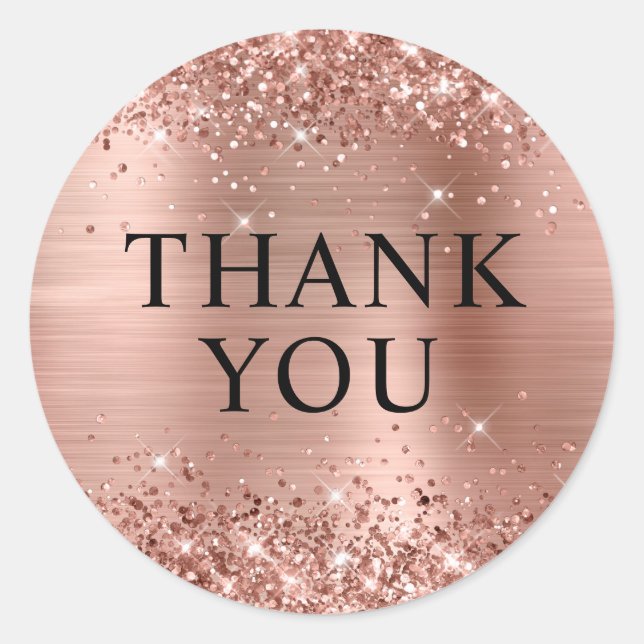 Glittery Rose Gold Foil Thank You Classic Round Sticker (Front)