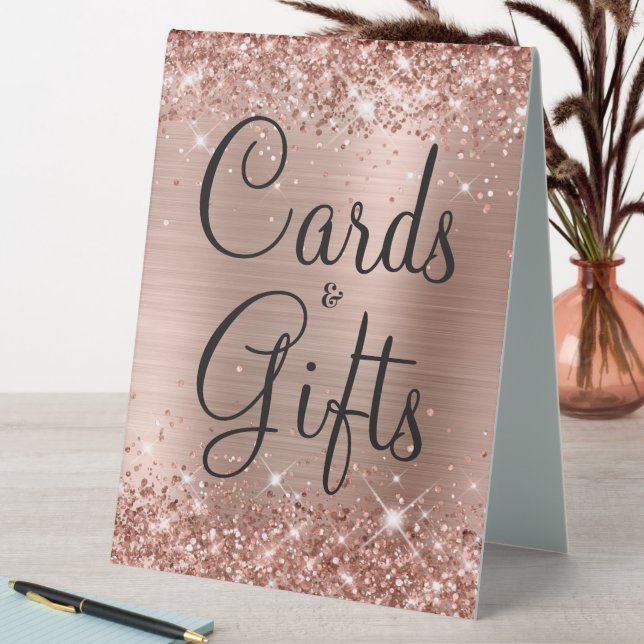 Glittery Rose Gold Foil Wedding Cards & Gifts (In SItu (Table))