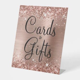 Glittery Rose Gold Foil Wedding Cards & Gifts Pedestal Sign