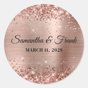 Glittery Rose Gold Foil Wedding Classic Round Sticker