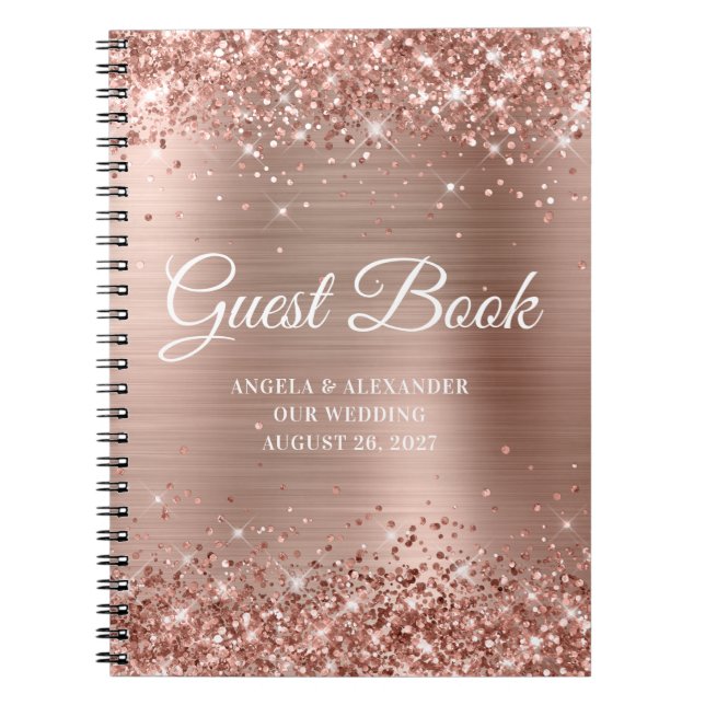 Glittery Rose Gold Foil Wedding Guestbook Notebook (Front)