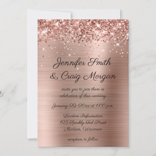 Glittery Rose Gold Foil Wedding Invitation (Front)