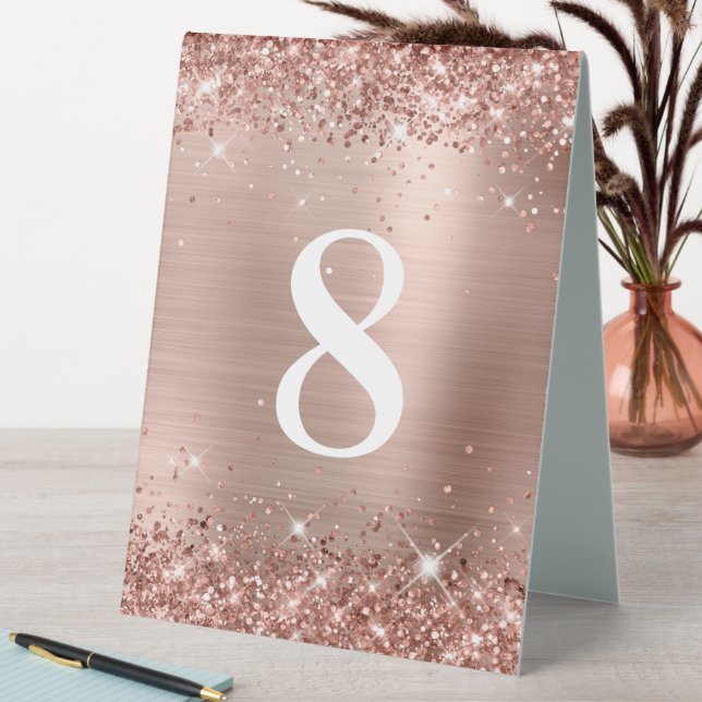 Glittery Rose Gold Foil Wedding Number (In SItu (Table))