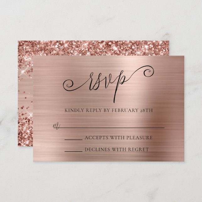 Glittery Rose Gold Foil Wedding RSVP Card (Front/Back)