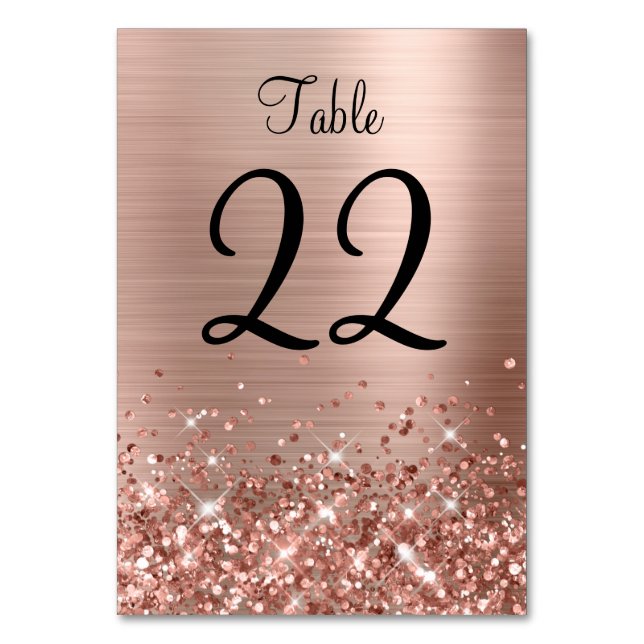 Glittery Rose Gold Foil Wedding Table Number (Front)