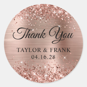 Glittery Rose Gold Foil Wedding Thank You Classic Round Sticker