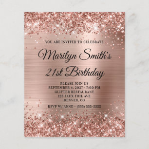 Glittery Rose Gold Glam 21st Birthday Invite