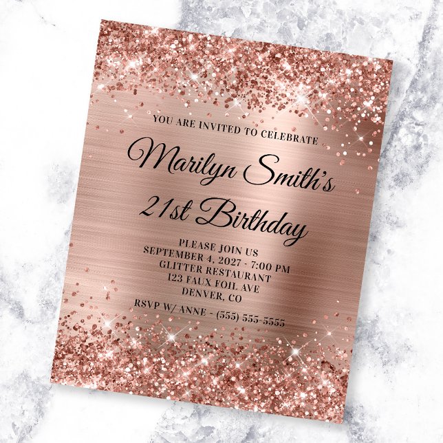 Glittery Rose Gold Glam 21st Birthday Invite Flyer (Creator Uploaded)