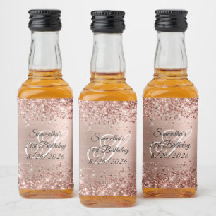 Glittery Rose Gold Glam 21st Birthday Liquor Bottle Label
