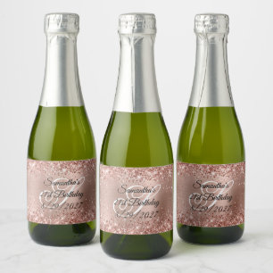 Glittery Rose Gold Glam 21st Birthday Sparkling Wine Label