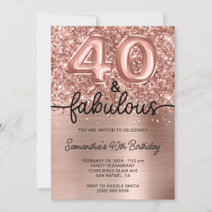 Glittery Rose Gold Glam 40 and Fabulous Invitation