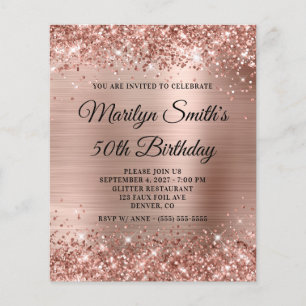 Glittery Rose Gold Glam 50th Birthday Invite