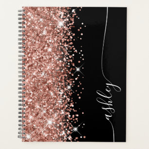 Glittery Rose Gold Glam Black Elegant Script Planner