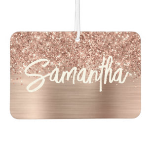 Glittery Rose Gold Glam Brush Script Name Car Air Freshener