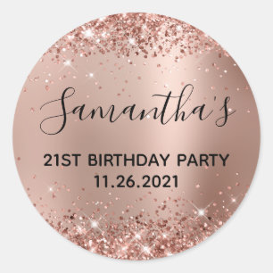 Glittery Rose Gold Glam Gradient 21st Birthday Classic Round Sticker