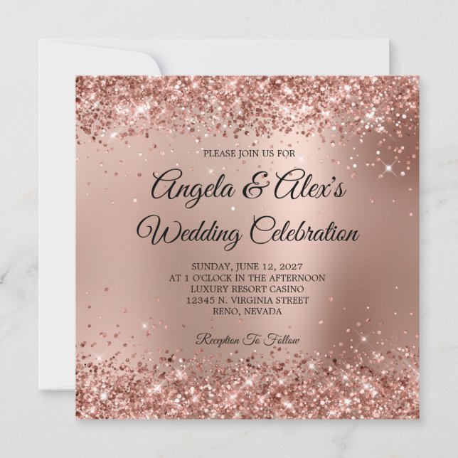 Glittery Rose Gold Glam Gradient Invitation (Front)