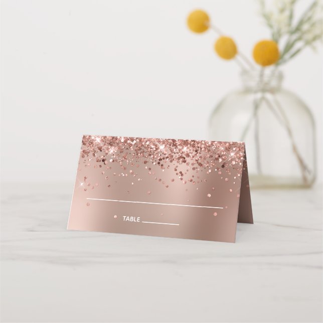 Glittery Rose Gold Glam Gradient Place Card (Front)