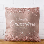 Glittery Rose Gold Glam Gradient Quinceañera 15 Cushion<br><div class="desc">Fabulous quinceañera girly glam throw pillow for your daughter. The background image features a girly glam pink blush and rose gold ombre with faux rose gold glitter digital art graphics. Customise the individual faux sparkle graphics. The backside features the number fifteen in a puffy faux rose gold foil balloon text...</div>